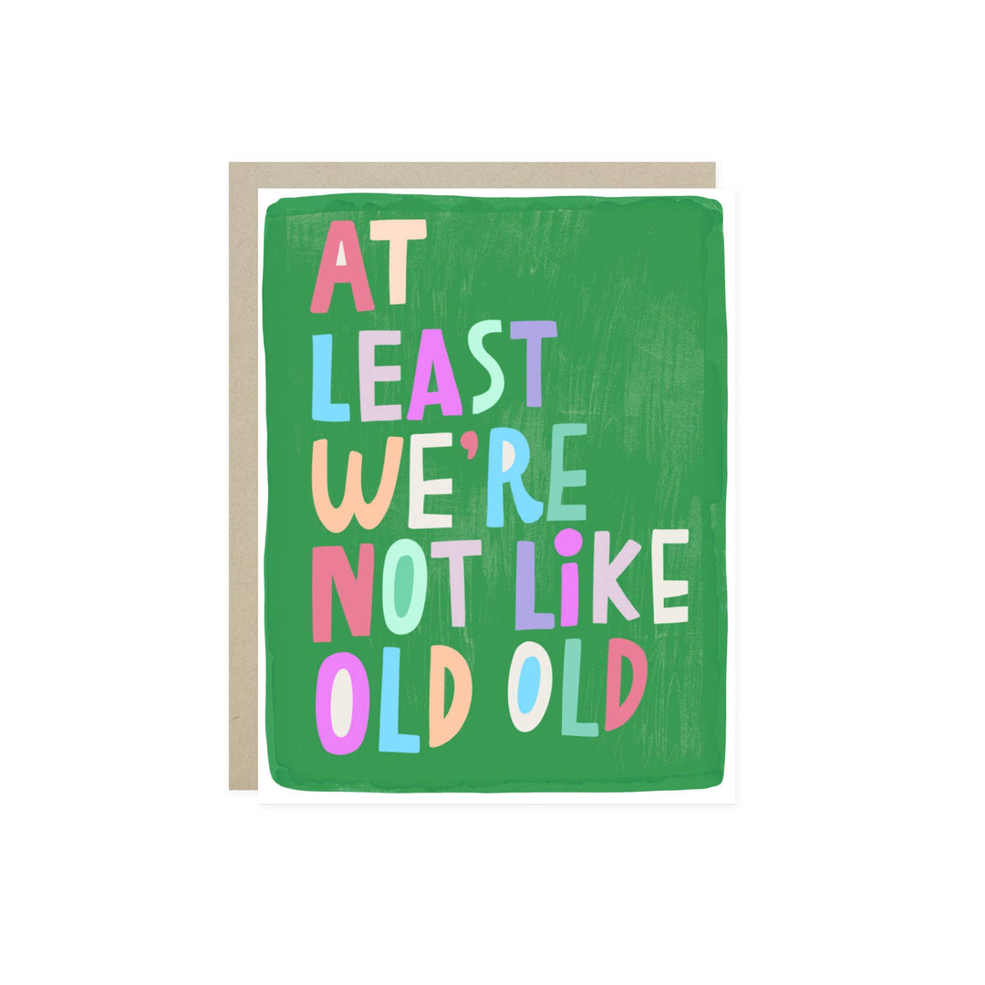 Green card with colorful text.