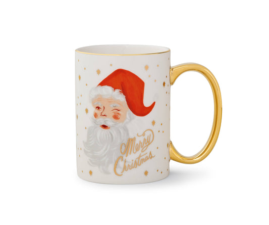 Winking Santa Claus Porcelain Mug, 16 oz