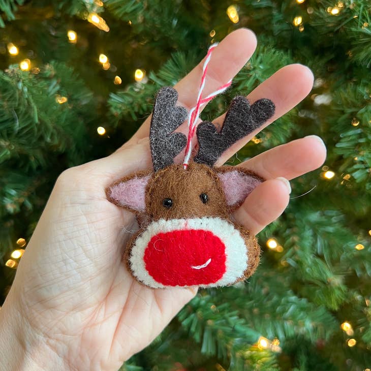 Red Nose Reindeer Felt Wool Ornament