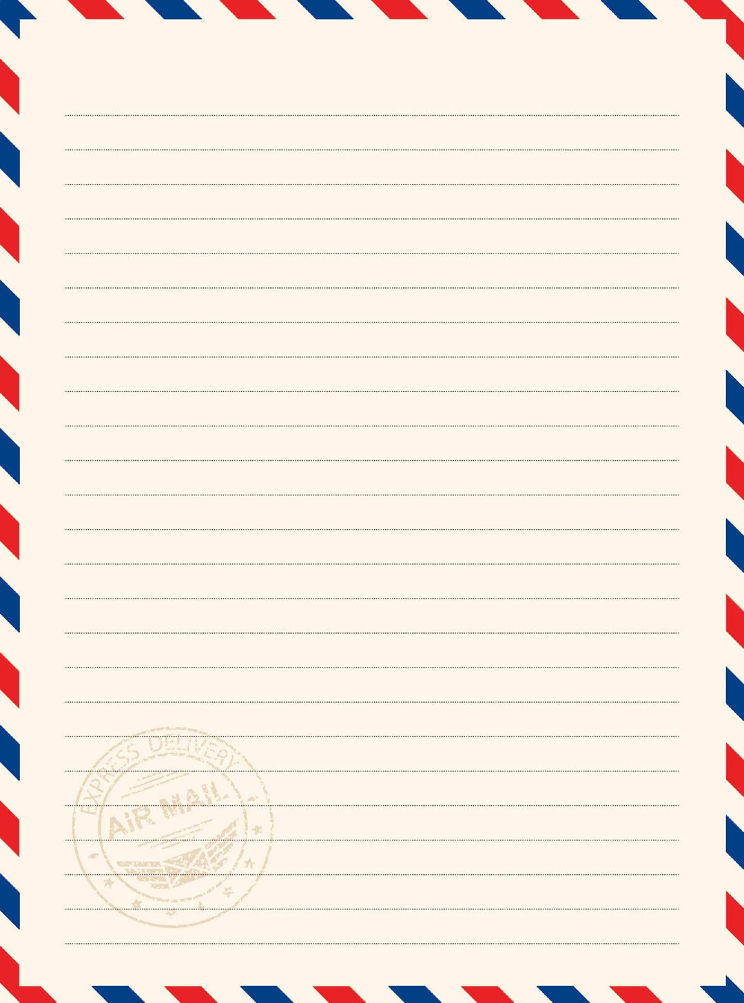 Lined paper with airmail design border and "airmail" watermark in lower left corner.