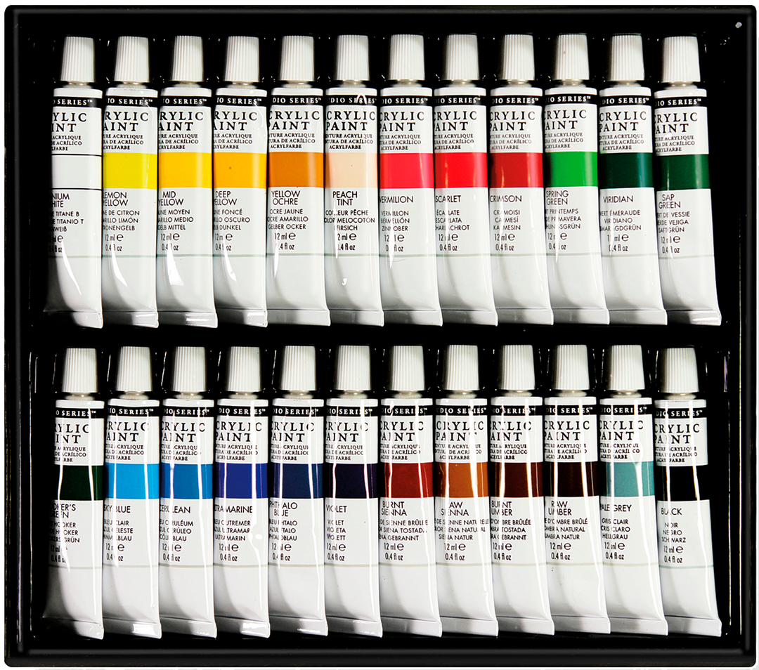 Open box of acrylic paint set.