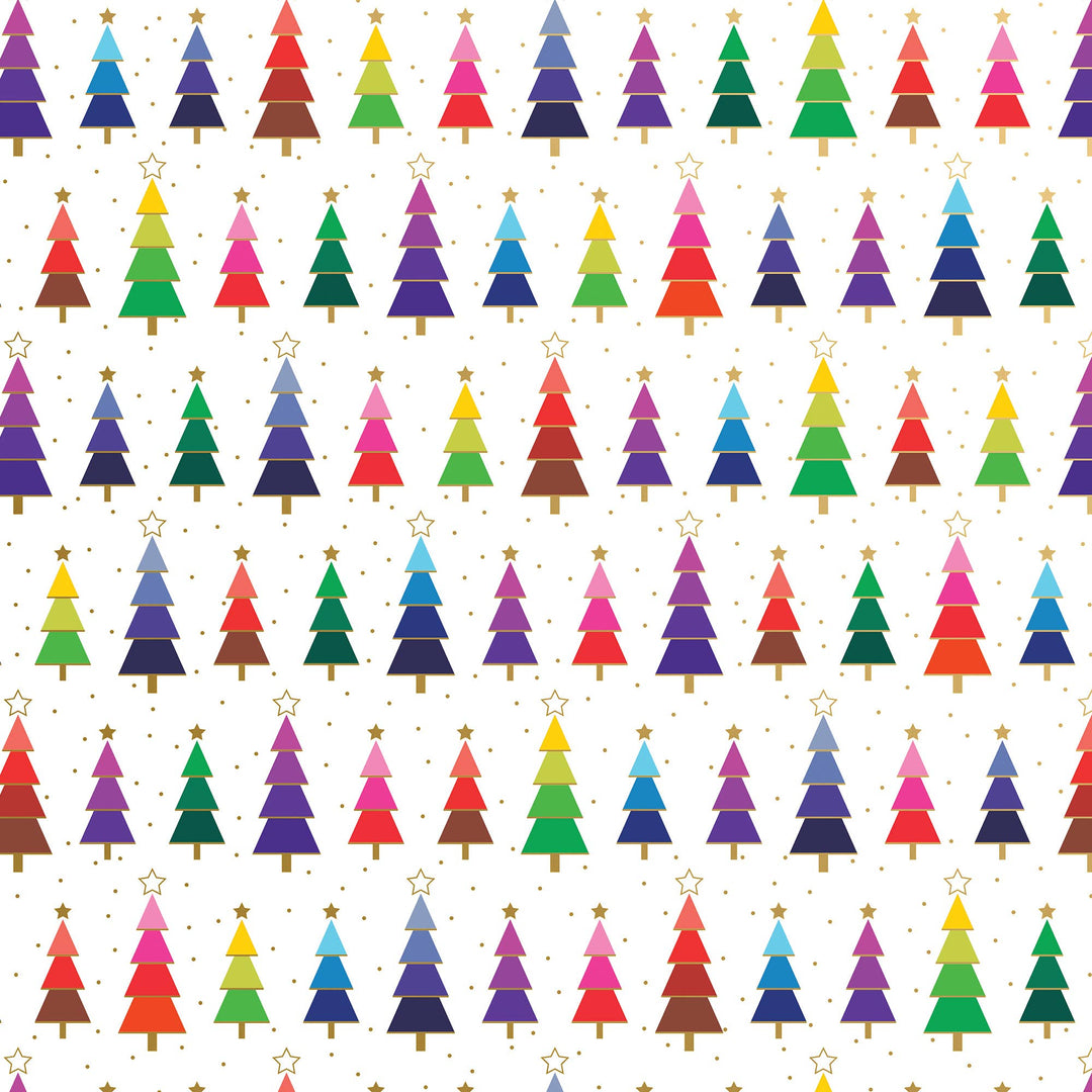 Pattern of colorful Christmas trees on a white background