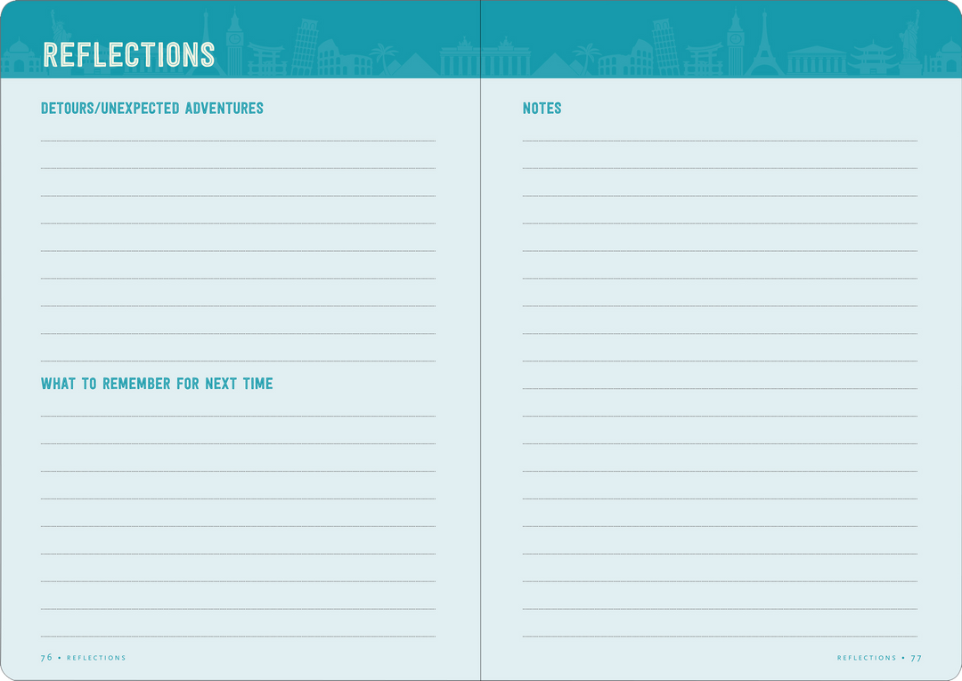 Two-page spread for recording reflections.