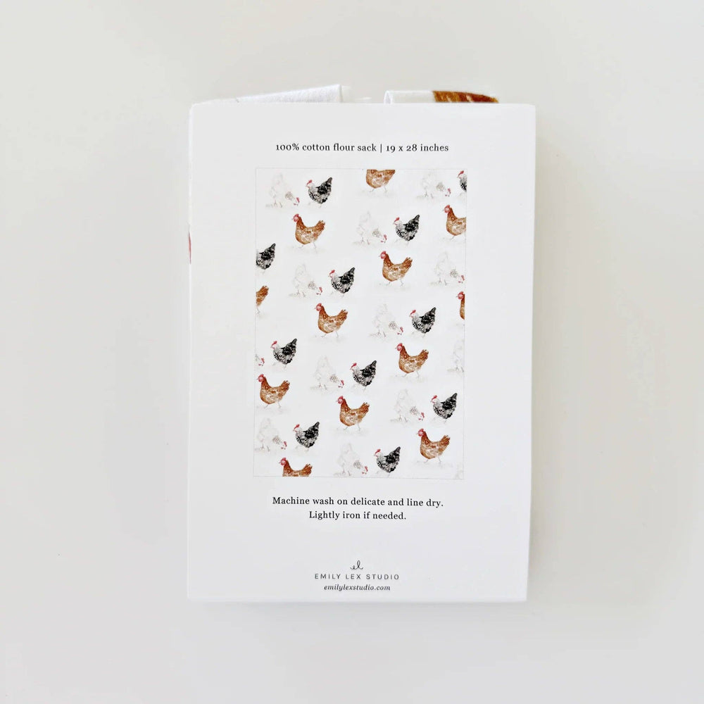 Back of package showing the repeated pattern of the two chickens.