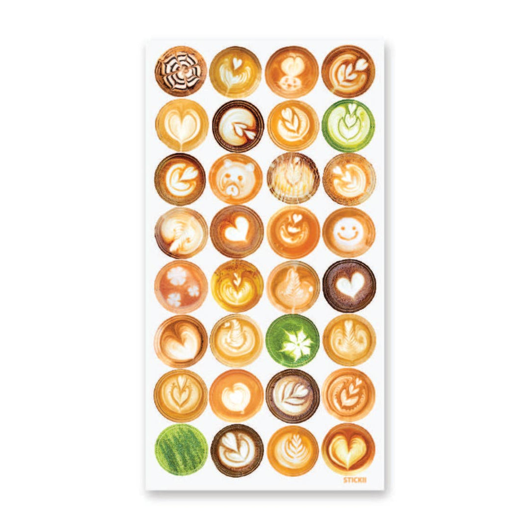 Coffee art stickers with various designs
