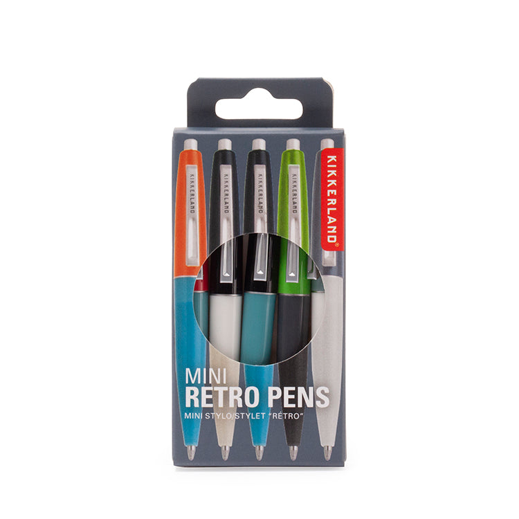 Package of mini retro pens with colorful barrels 