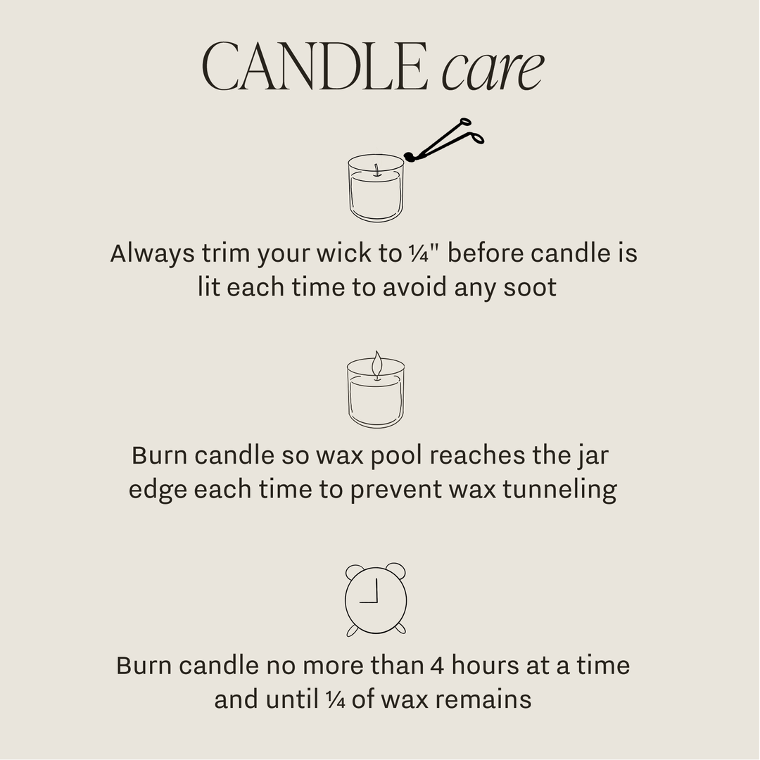 Candle care instructions with illustrations.