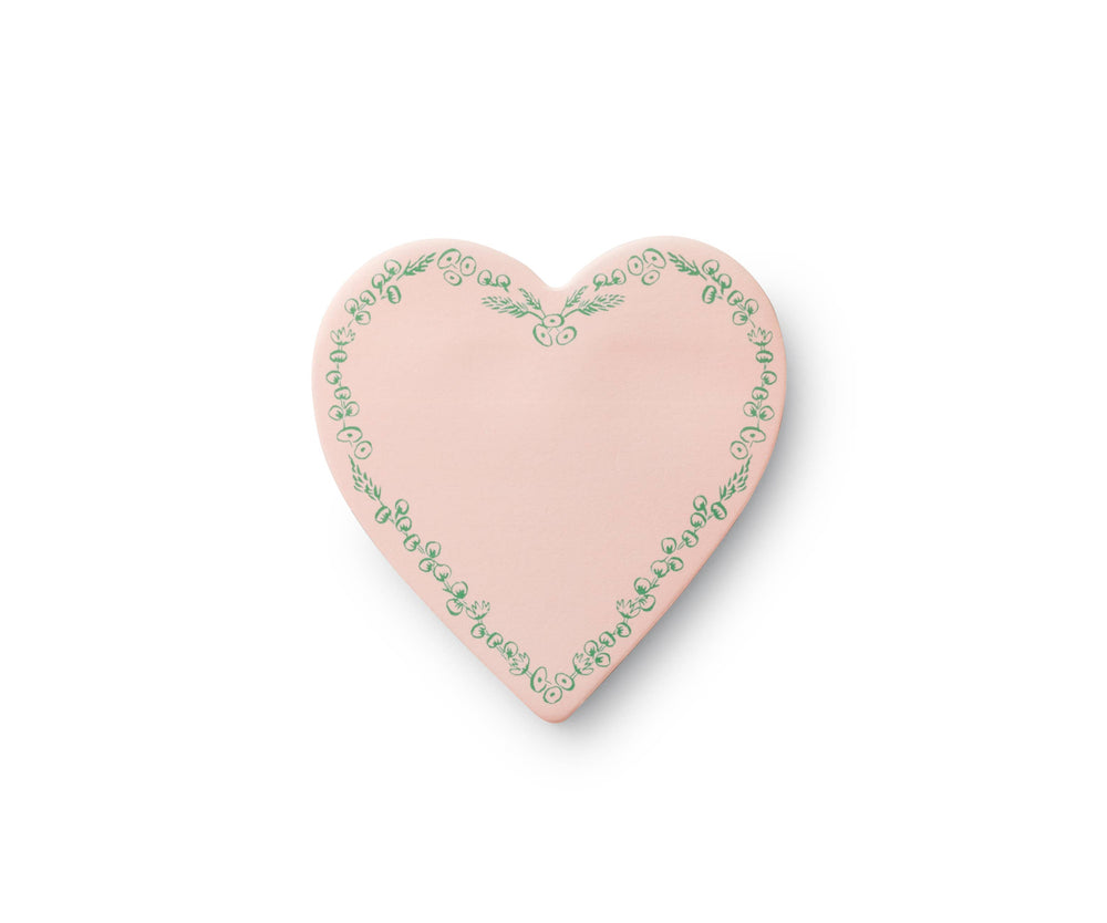 Heart-shaped sticky notes with green floral border.