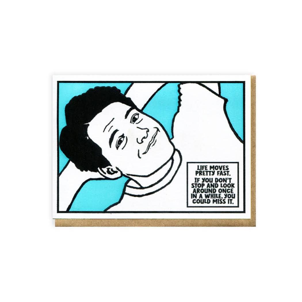 Drawing of a young man with his hands behind his head next to the quote.