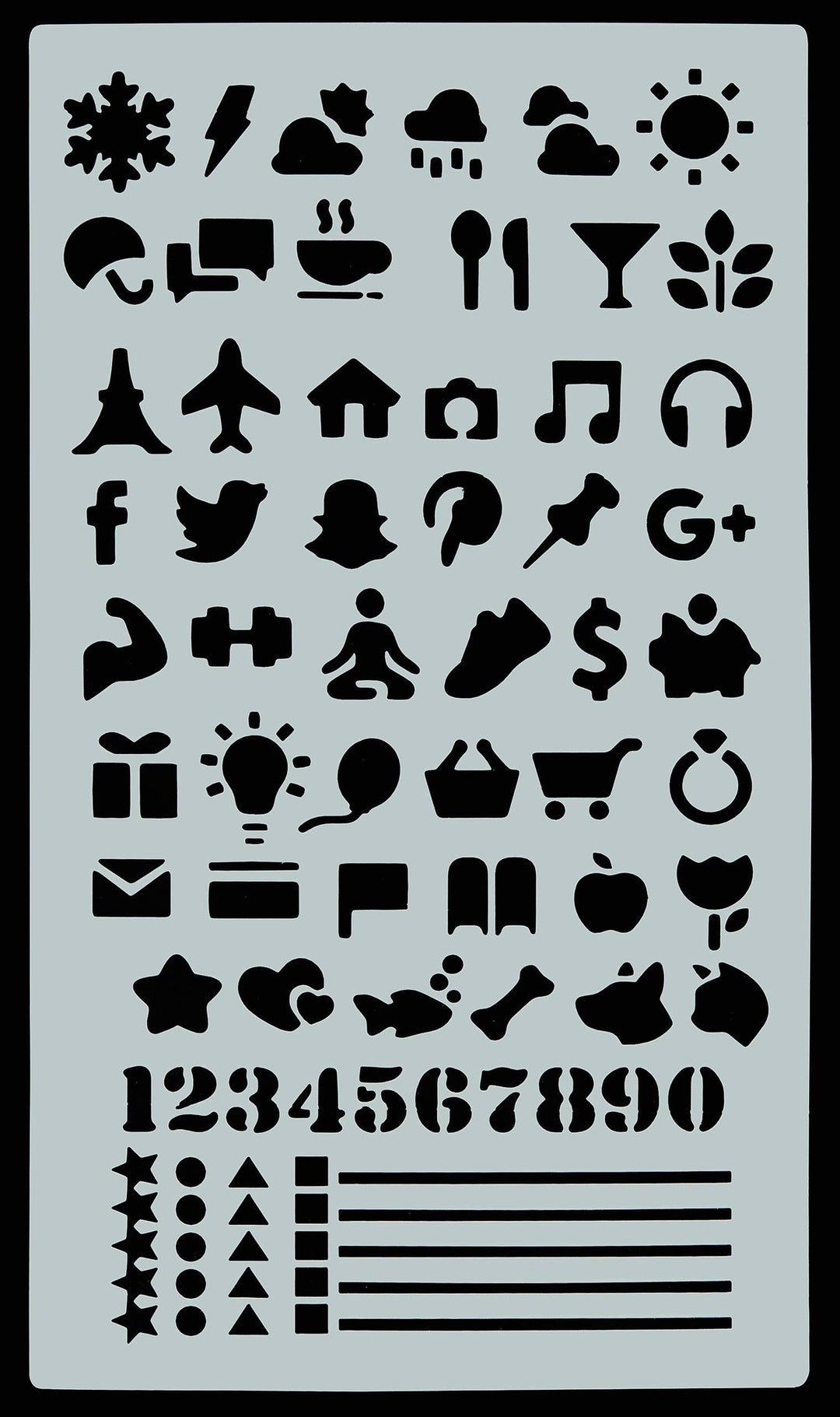 Stencil with various symbols including numbers and letters.