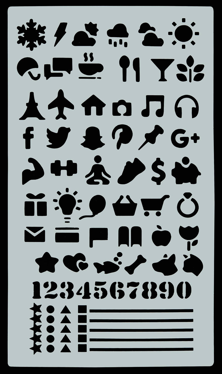 Stencil with various symbols including numbers and letters.