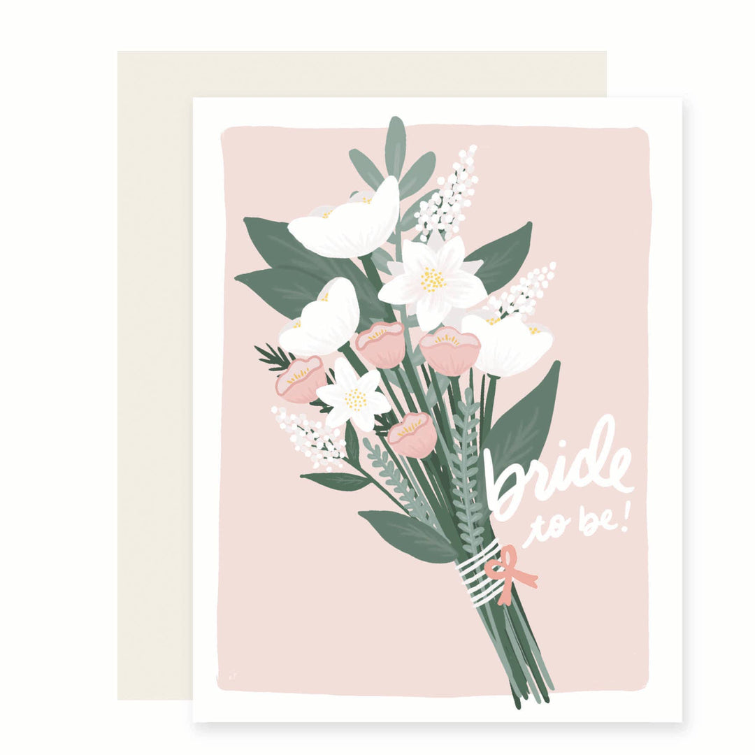 Greeting card with bouquet and text reading bride to be