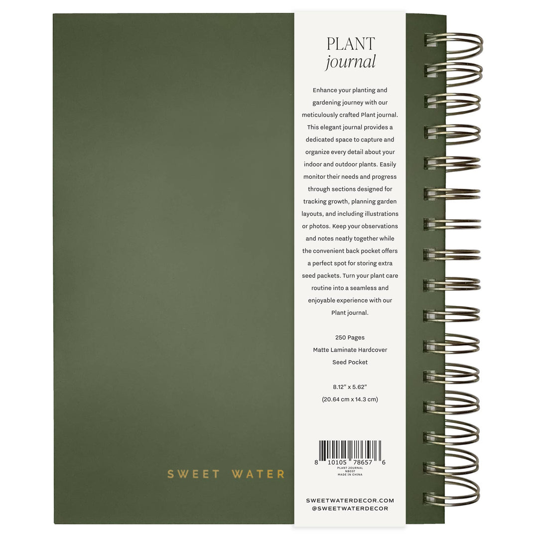 Back of plant care journal with packaging band.