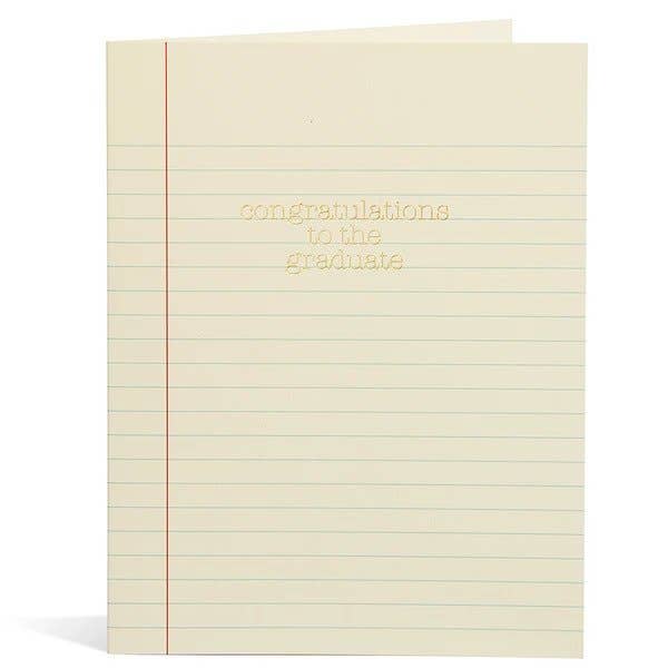 Classic lined notebook paper with text in gold on three of the lines.