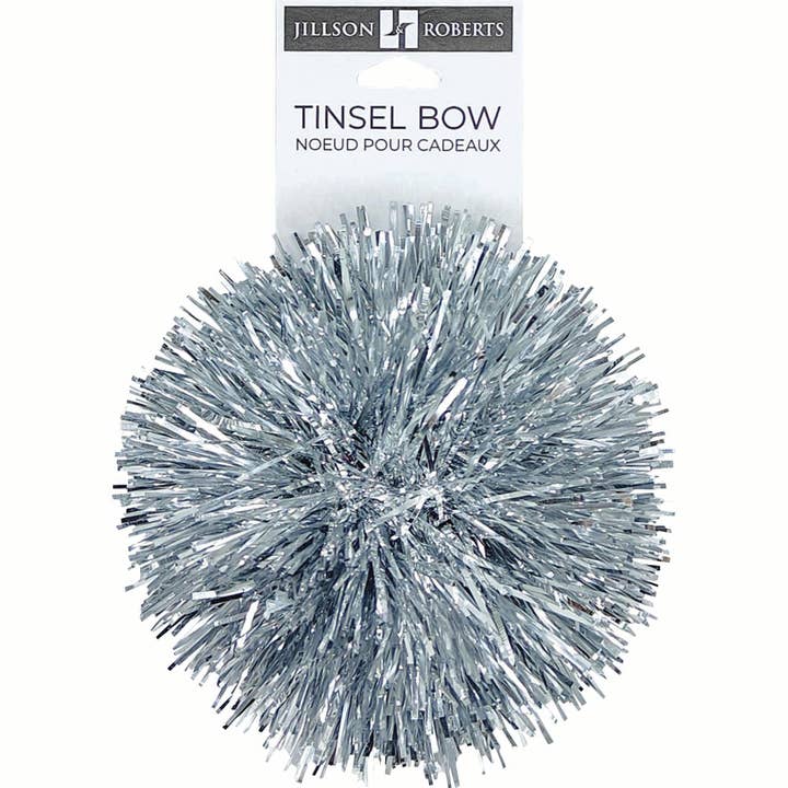 Round ball made of silver tinsel.