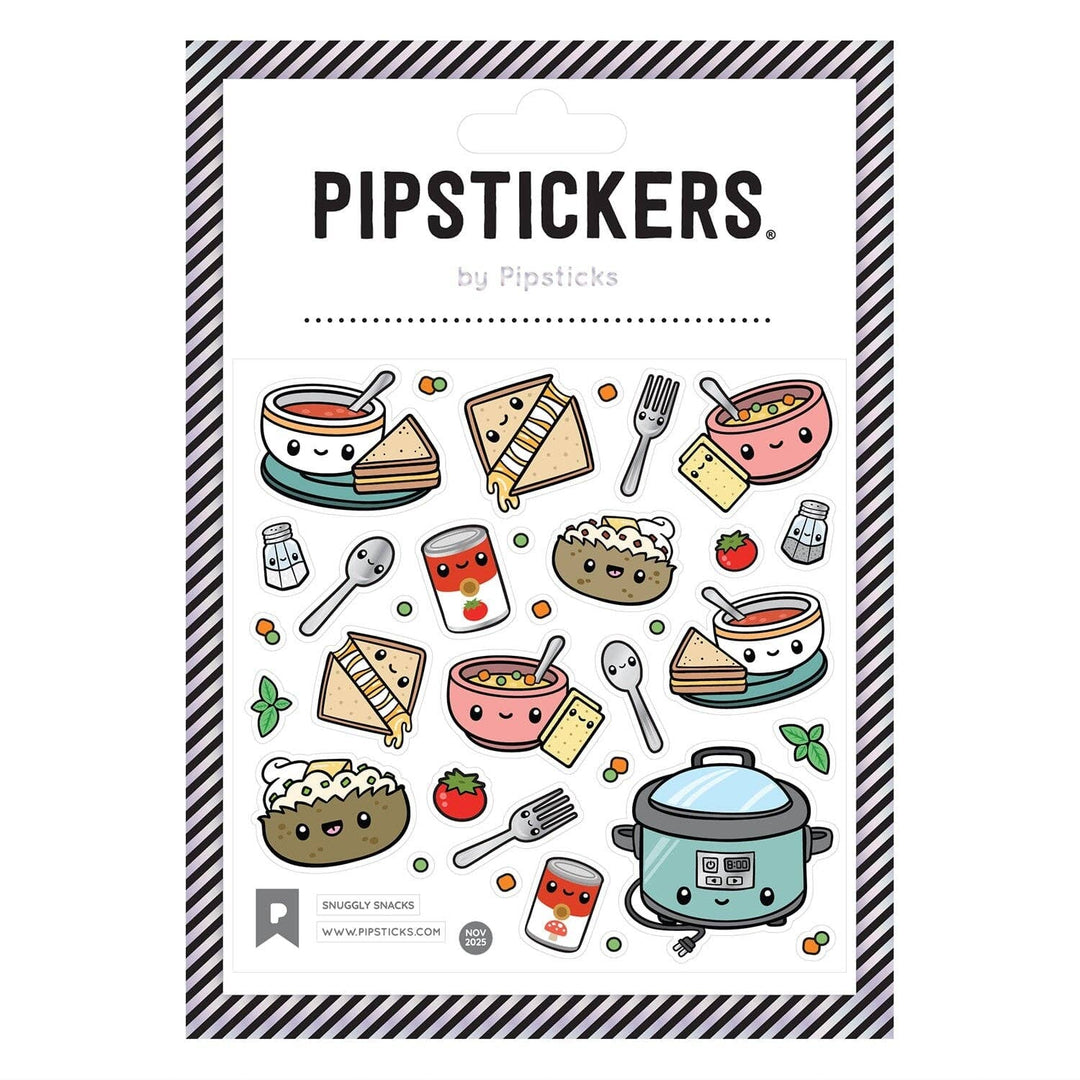 Packaging of Pipstickers with cute food illustrations on a white background