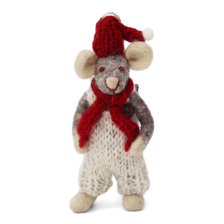 Felt Mouse with Hat & Scarf. 2 colors