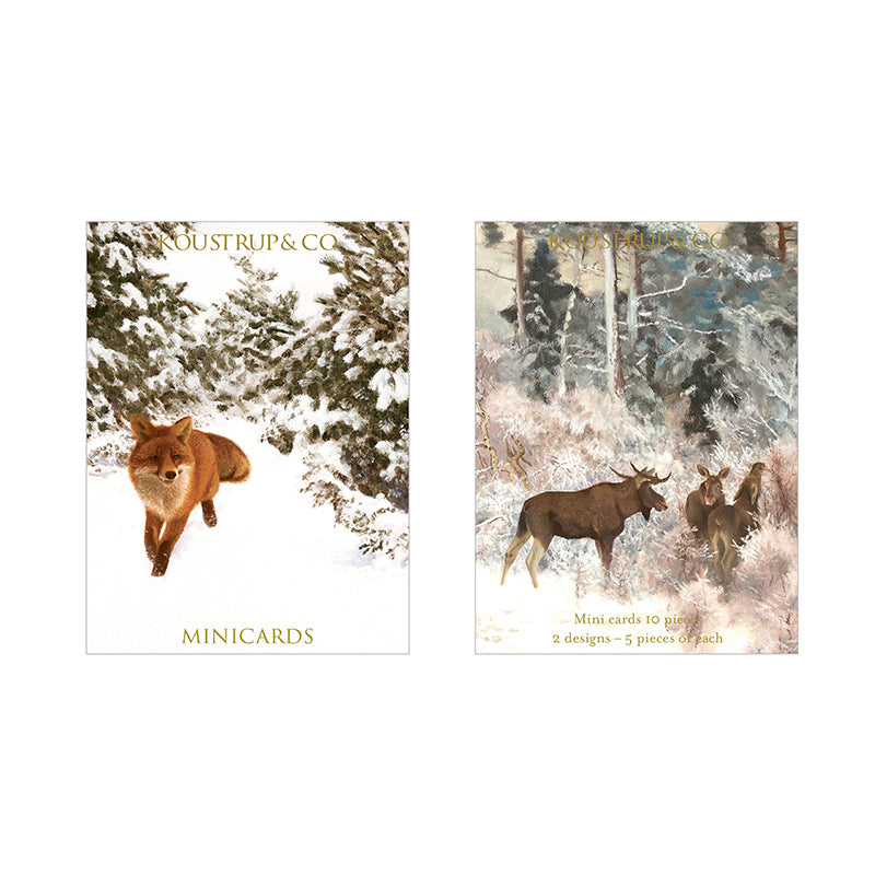 Mini Holiday Cards, Fox and Moose, Box of 10