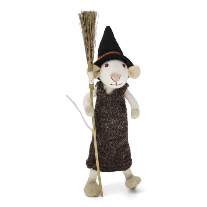 Felt Girl Mouse with Broom, 2 sizes