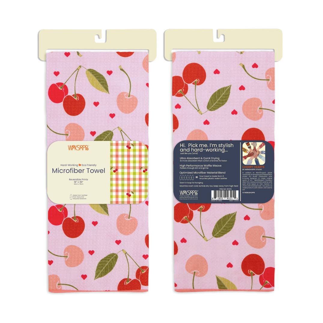 Cherry Hearts Microfiber Dish Towel