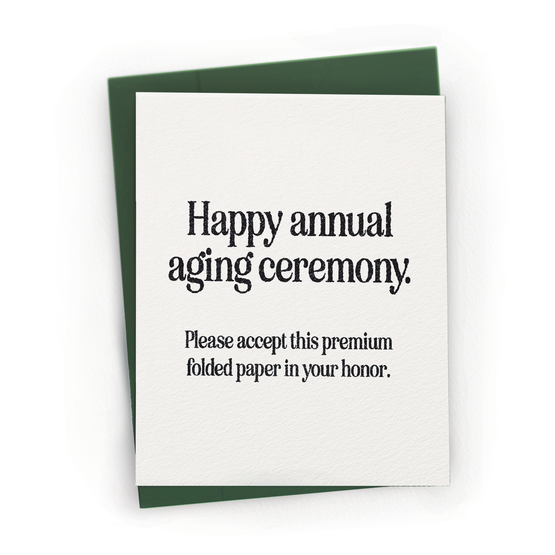 Greeting card with humorous text on a white background