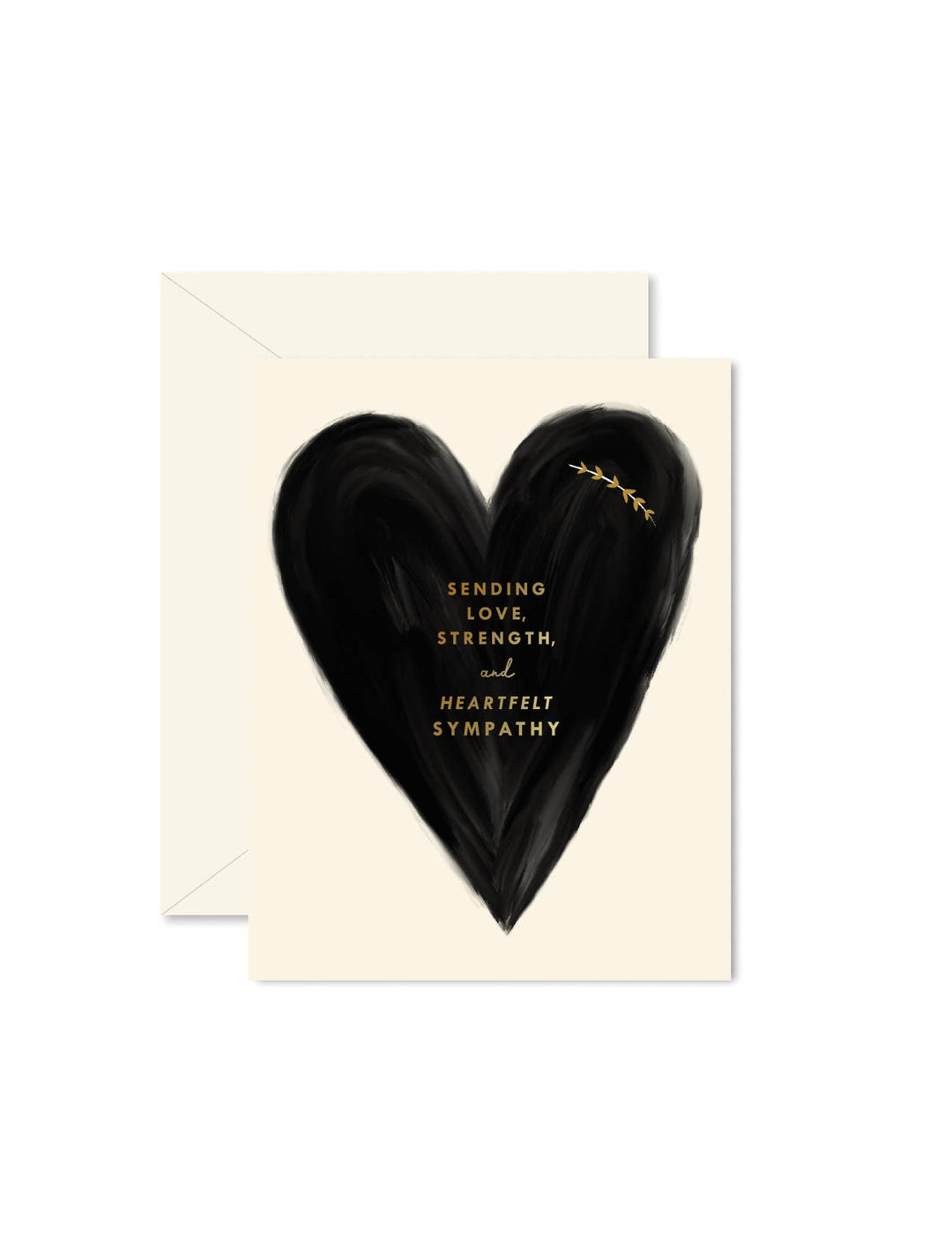 Black heart with gold text on off-white cardstock