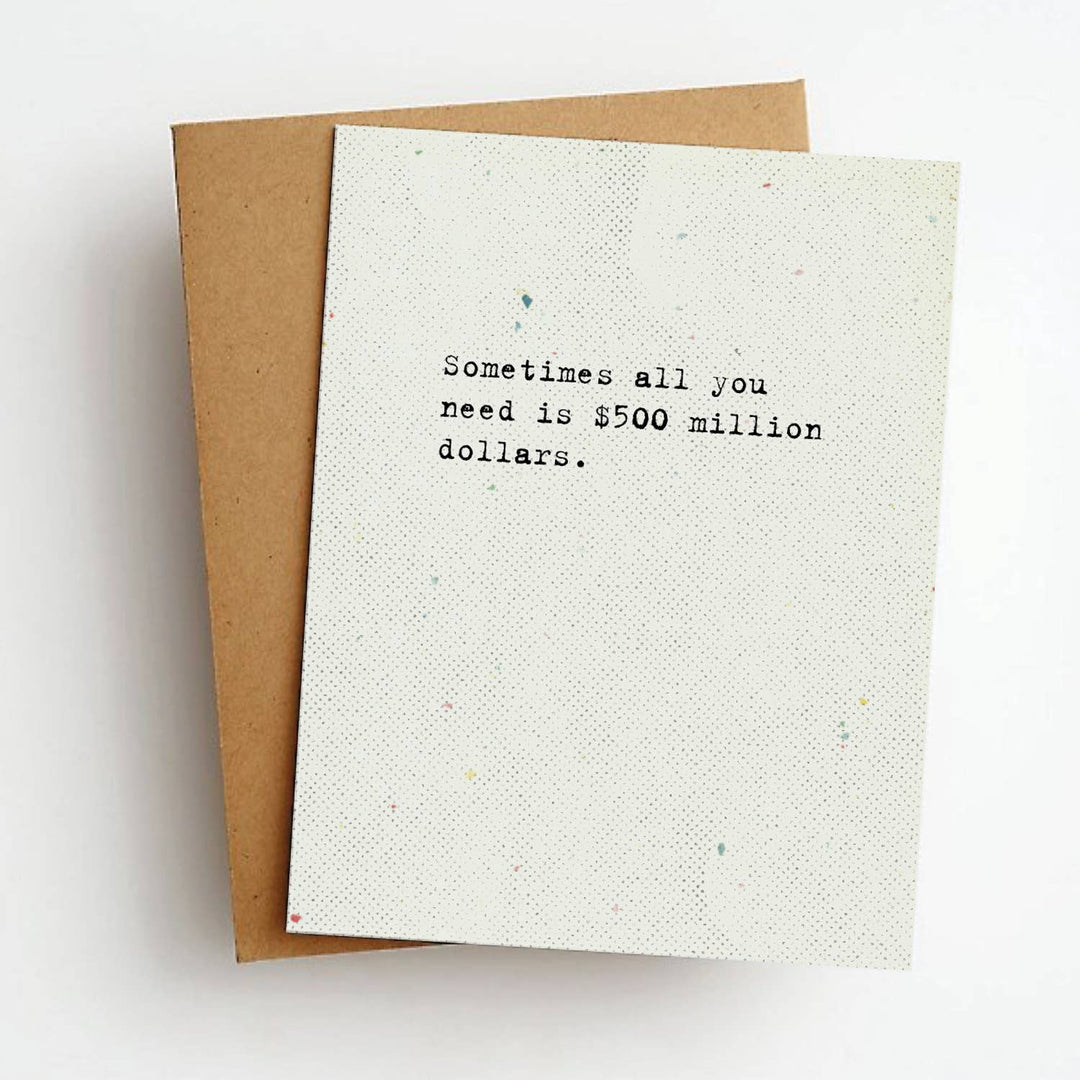 Black text in typewriter font on a lightly speckled white card.