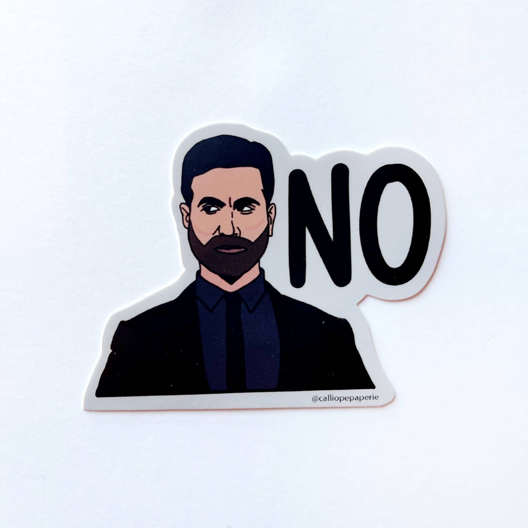 Sticker with a portrait of Roy Kent and the word 'NO'.