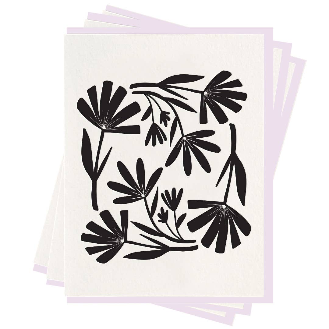 Black images of floral leaves on a white background