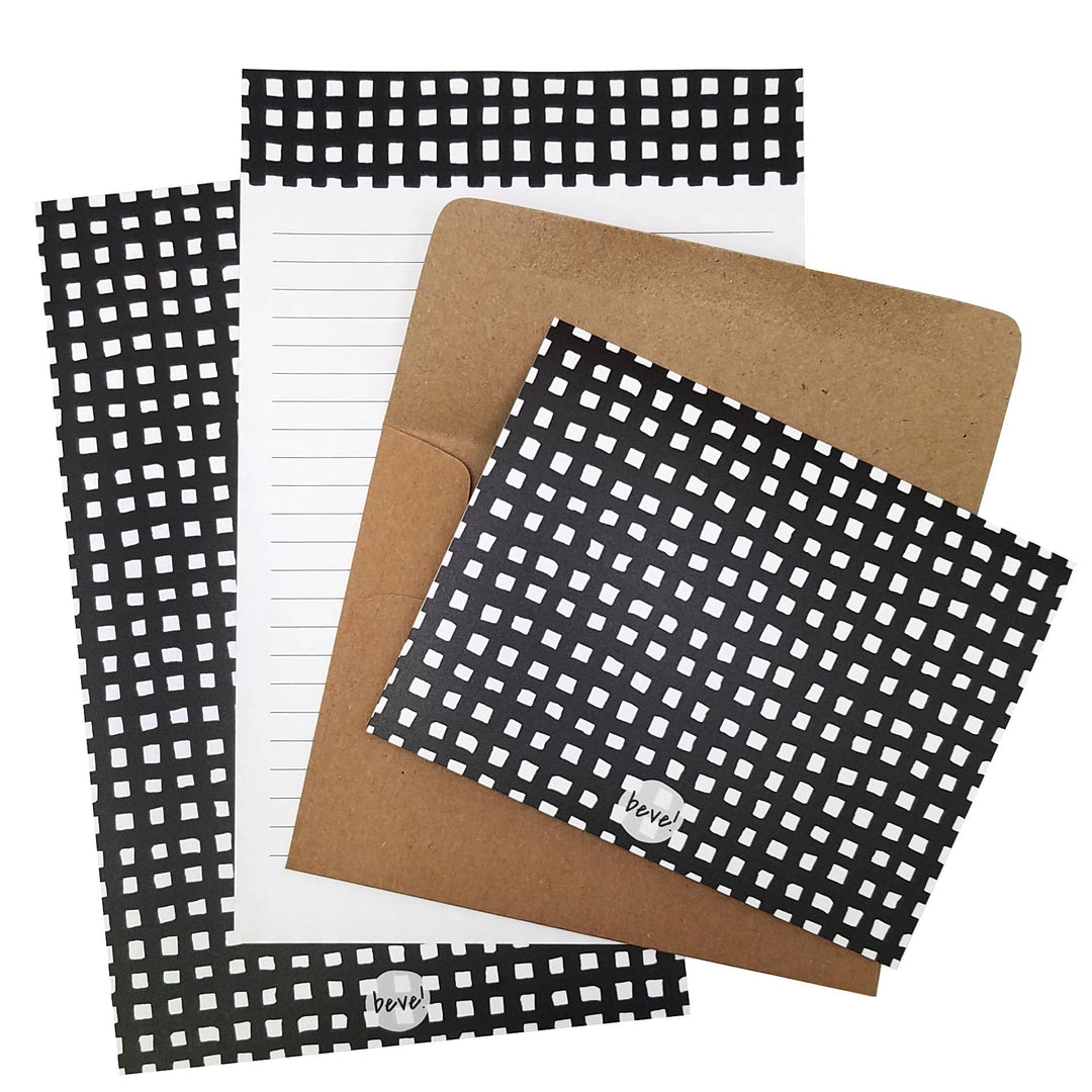 Black Gingham Stationery Set