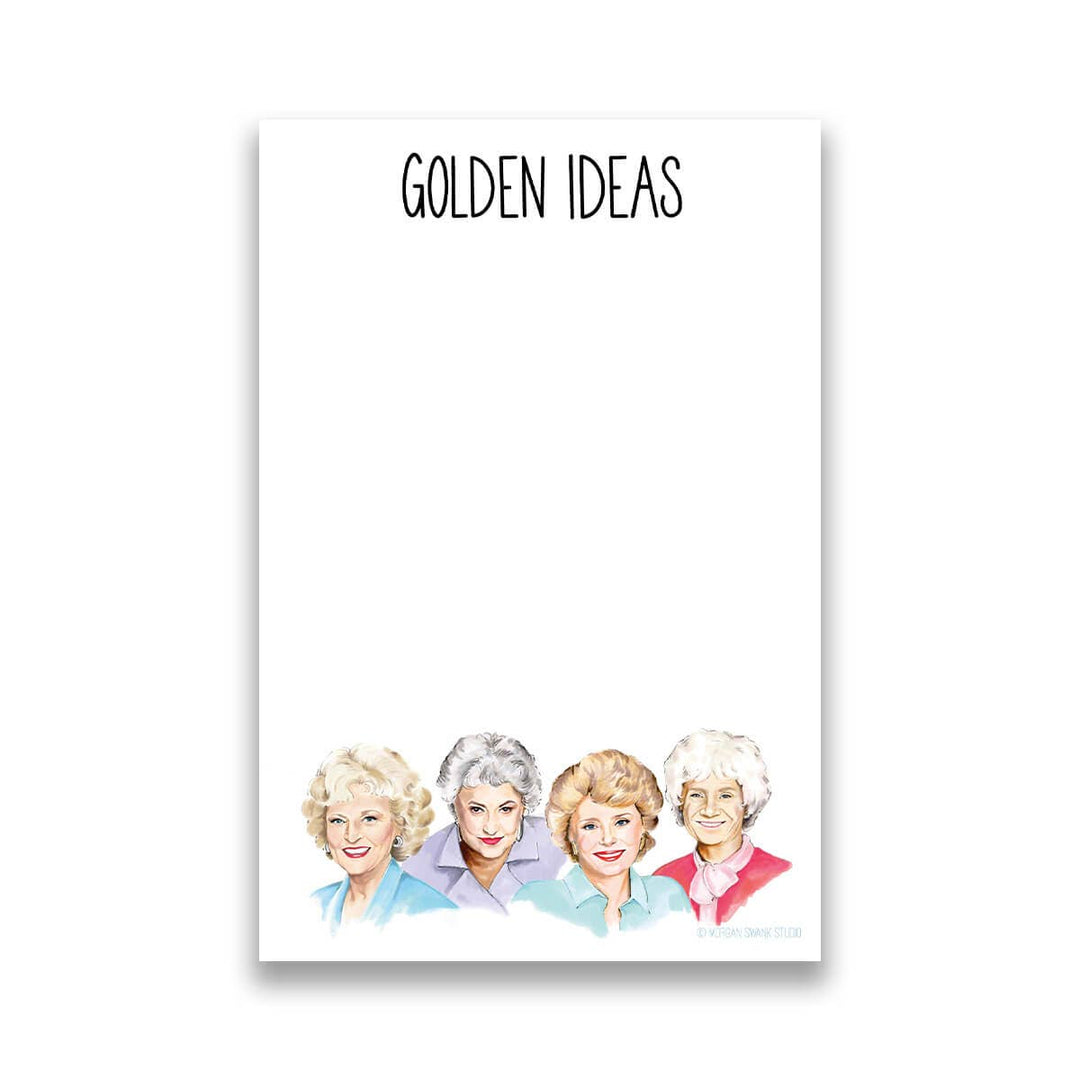 Illustration of the four women in the Golden Girls across the bottom of the notepad with the text "Golden Idea" at the top of the page.