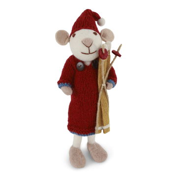 Felt Mouse Carrying Skis, 2 Sizes, 2 Styles