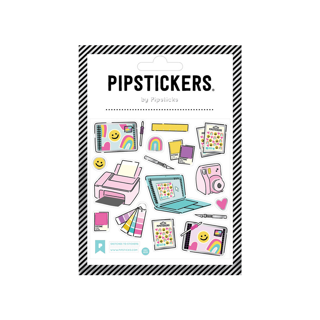 Packaging of Pipsticks stickers with illustrations on a green background