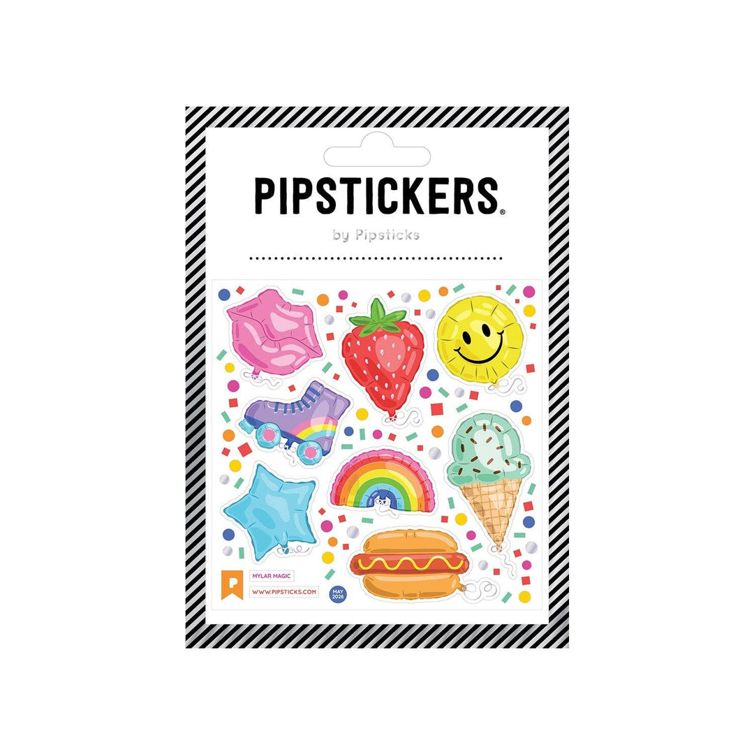 Sticker sheet with eight colorful images, including an ice cream cone, strawberry and roller skate.