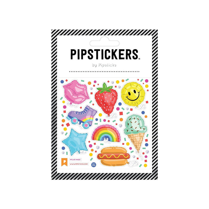 Sticker sheet with eight colorful images, including an ice cream cone, strawberry and roller skate.