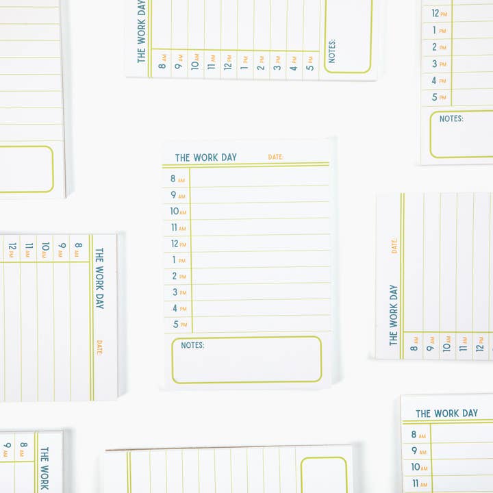 Notepad with the hours 8 to 5 down the left side and lines for writing appointments or reminders, with space for notes at the bottom.