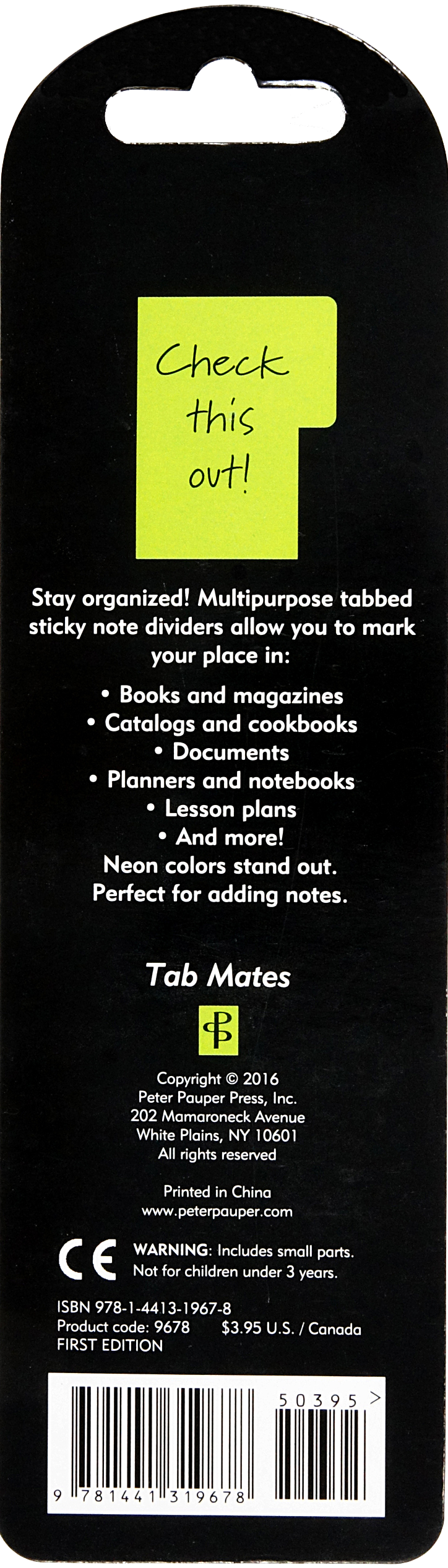 Back of package of Tab Mates.