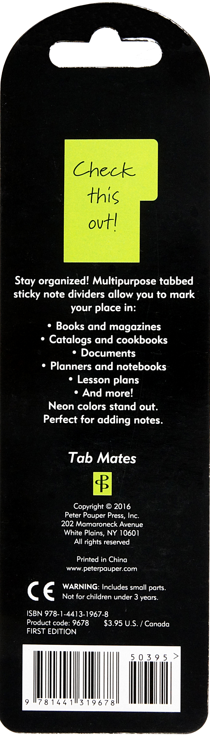 Back of package of Tab Mates.