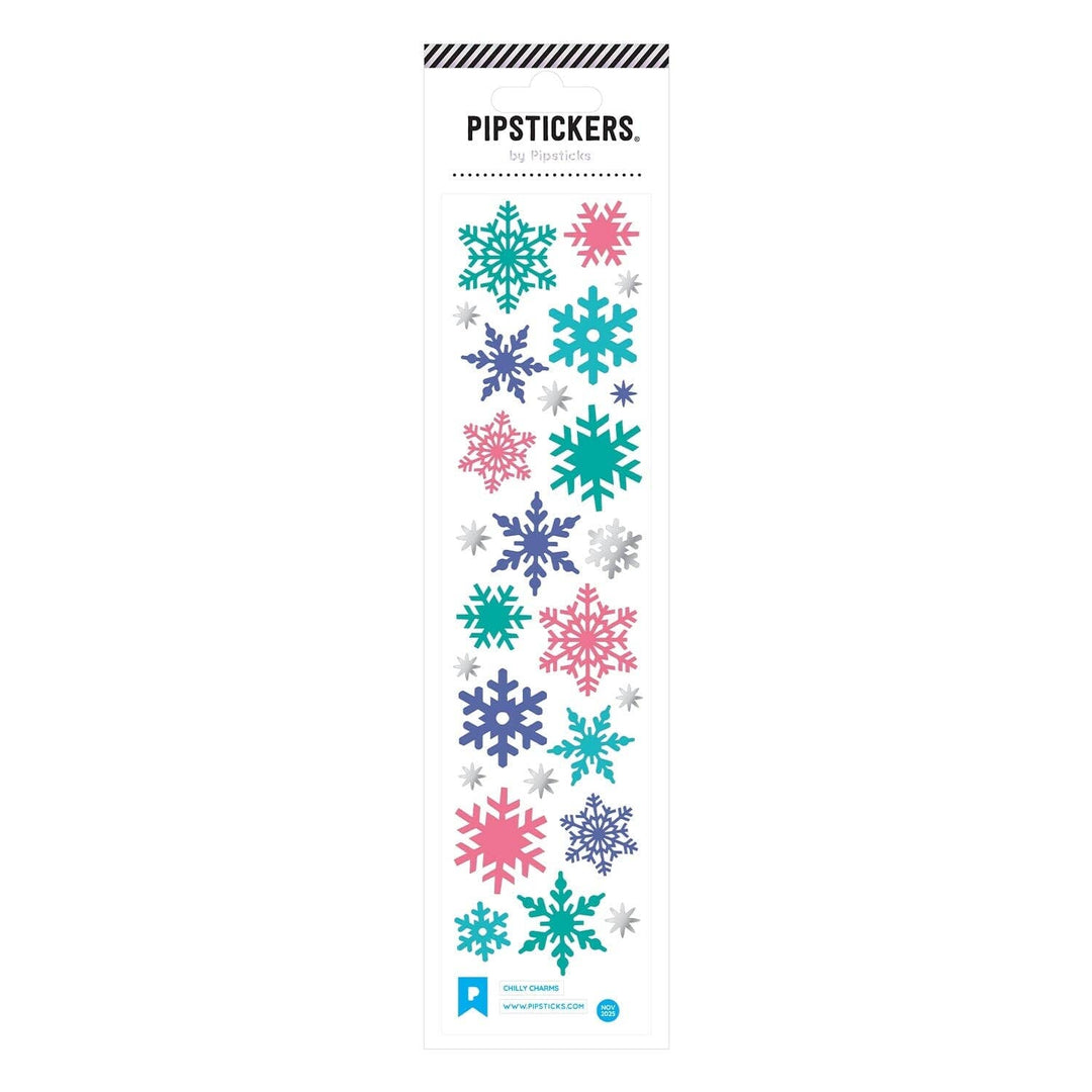 Colorful snowflake stickers on a white background with 'PipStickers' branding.