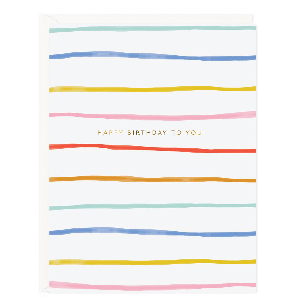 Front of card with hand-drawn colorful stripes and 'Happy Birthday to You!' text on a white background.