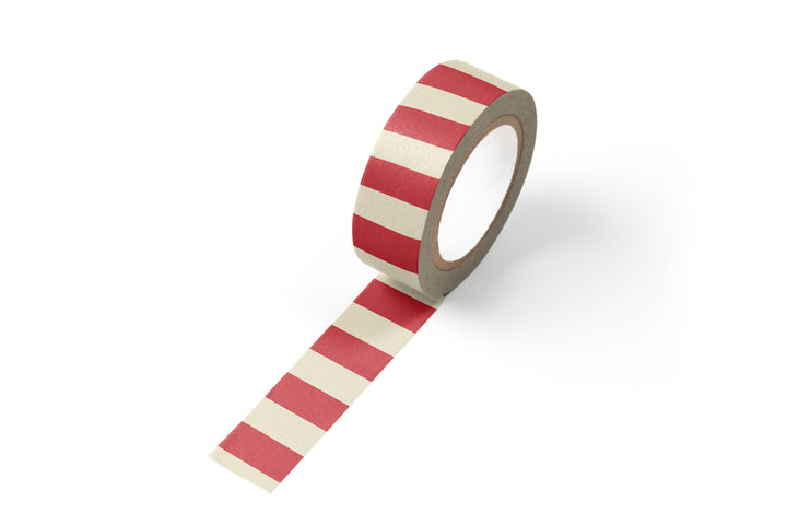 Red and off-white striped tape
