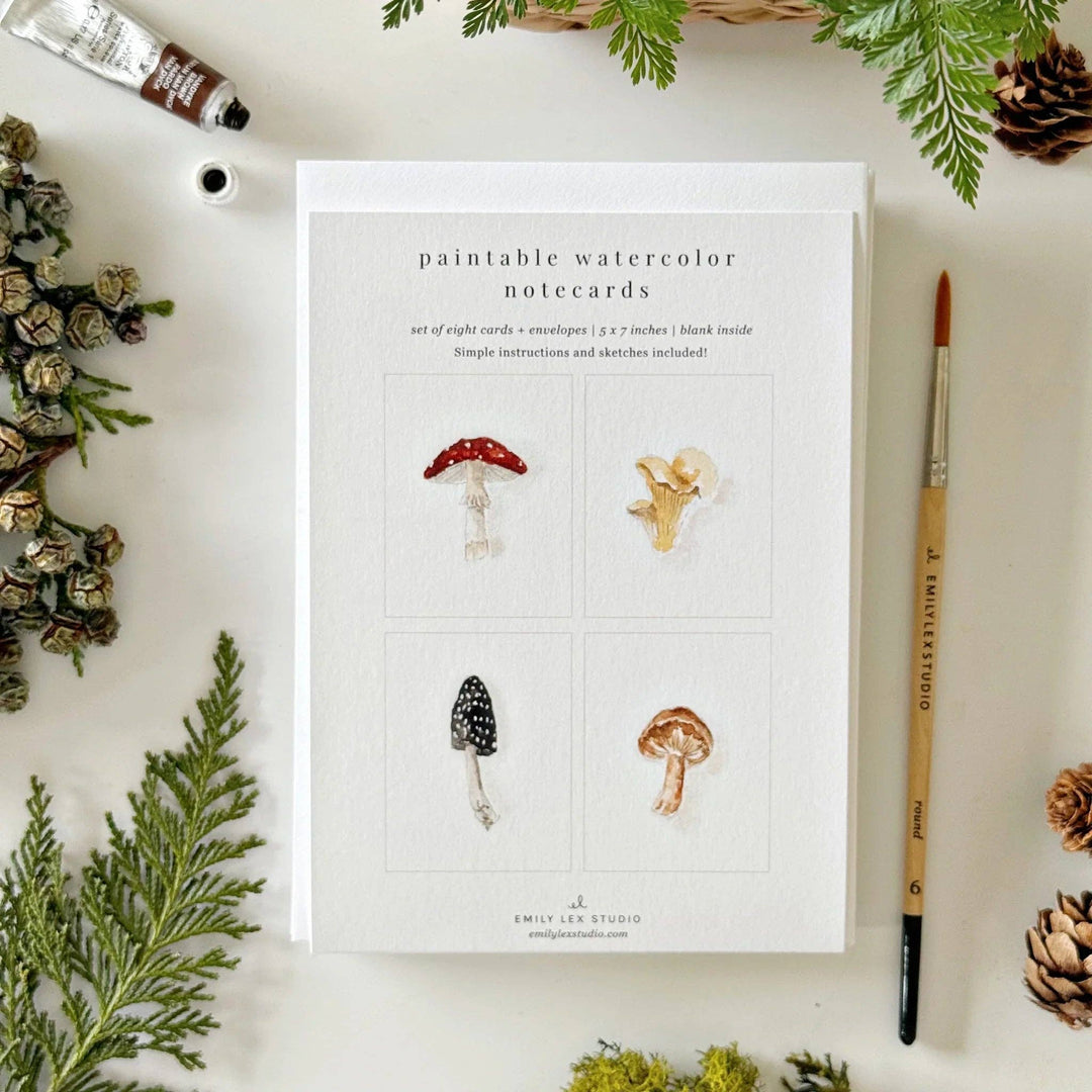 Mushrooms Paintable Notecard, Set of 8
