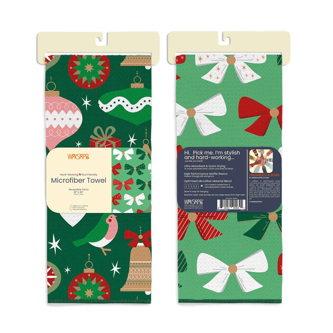Ornaments and Bows Microfiber Kitchen Towel
