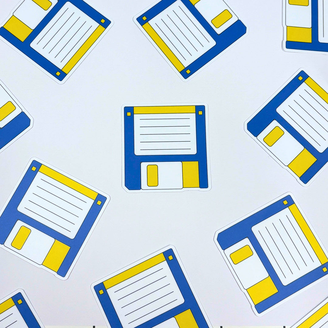 Post-it note pads designed as a hard disk from the 1980s. 