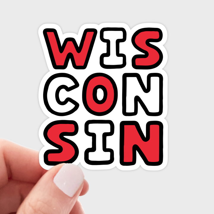 The word 'Wisconsin' on three lines, with letters alternating between red and white.