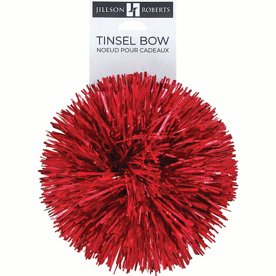 Round ball made of red tinsel.