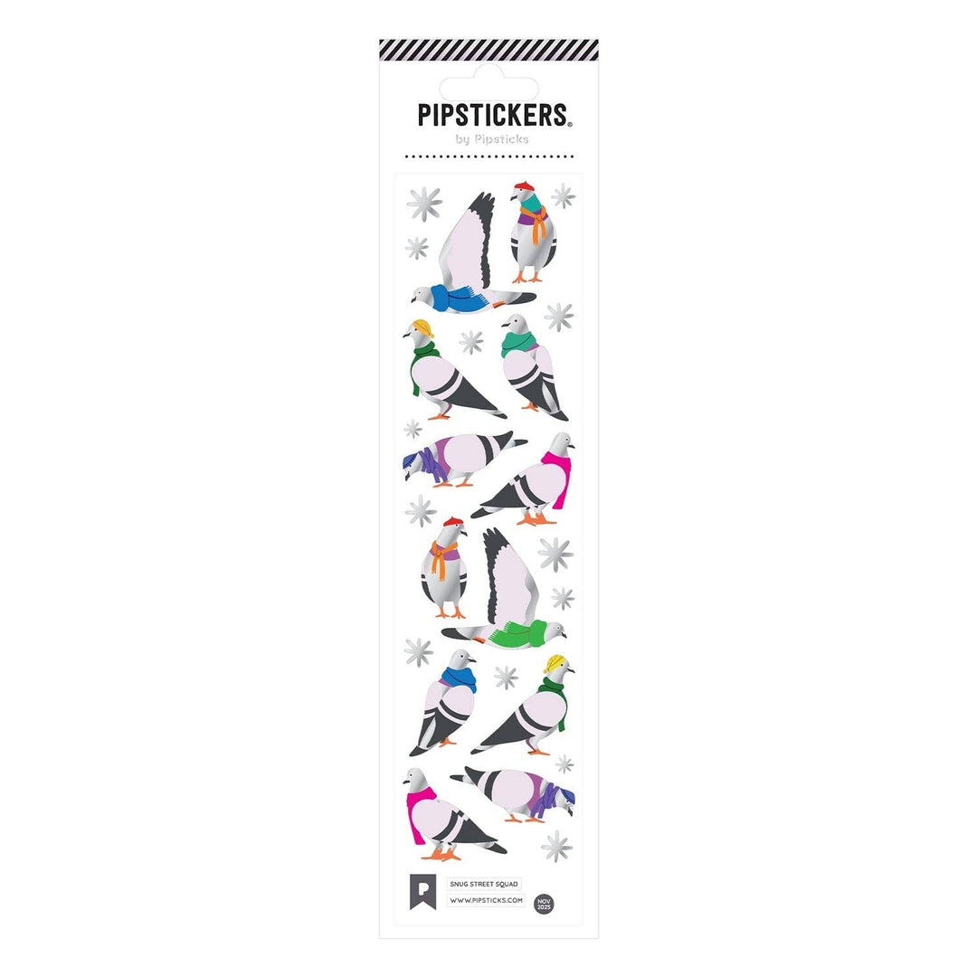 Pipstickers with colorful pigeon designs on a white background
