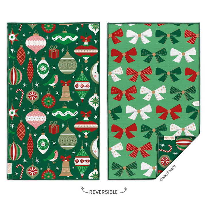 Ornaments and Bows Microfiber Kitchen Towel