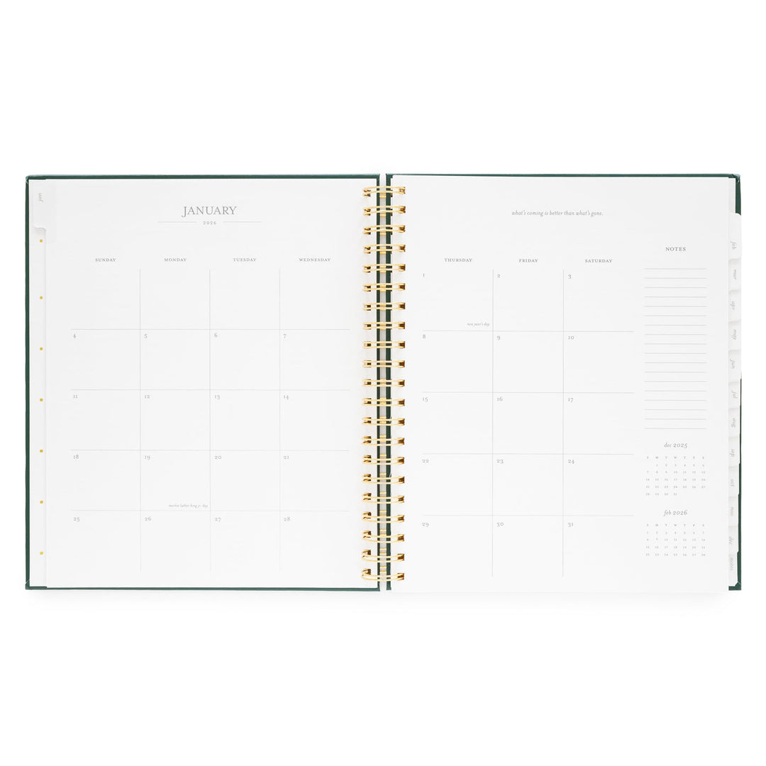 Planner opened to show space for each day in the month of January.
