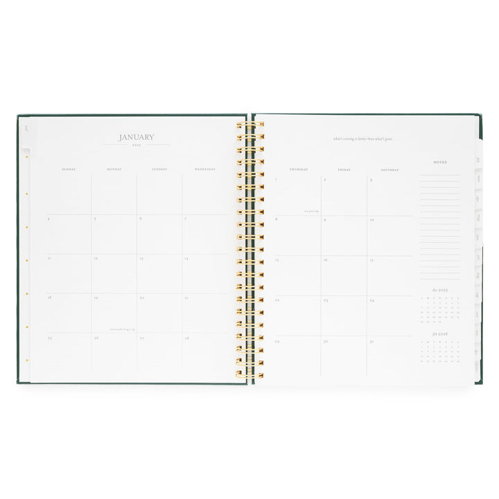 Planner opened to show space for each day in the month of January.